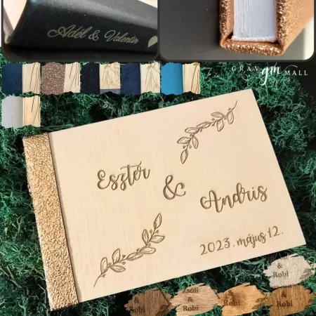 esküvői vendégkönyv minták fa színes bőr egyedi