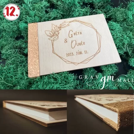 Esküvői vendégkönyv gravírozott fa előlappal